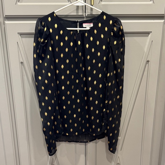 Andree Black Blouse with Gold Accents - Picture 1 of 6